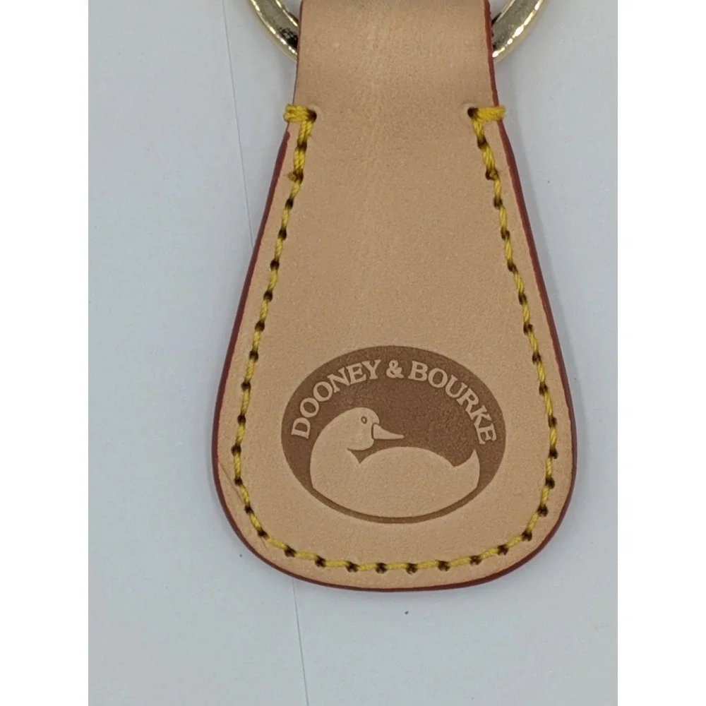 Dooney & Bourke Keychain Key Fob Tan Beige Leather Duck Logo Gold Tone Hardware